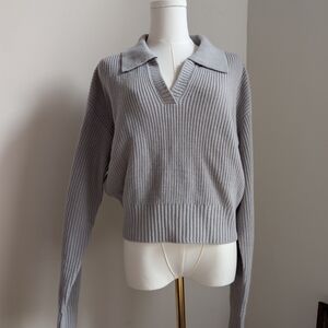 🍒 𝑷𝑹𝑰𝑪𝑬 ↓ Rachel Parcell Gray V Neck Knitted Cozy Polo Pullover Sweater